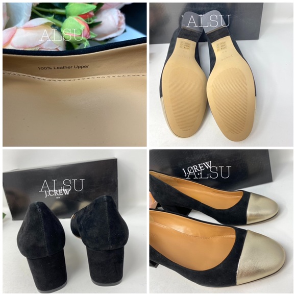 J.Crew Bryn midblock heels Metallic Captoe Suede - Picture 6 of 8